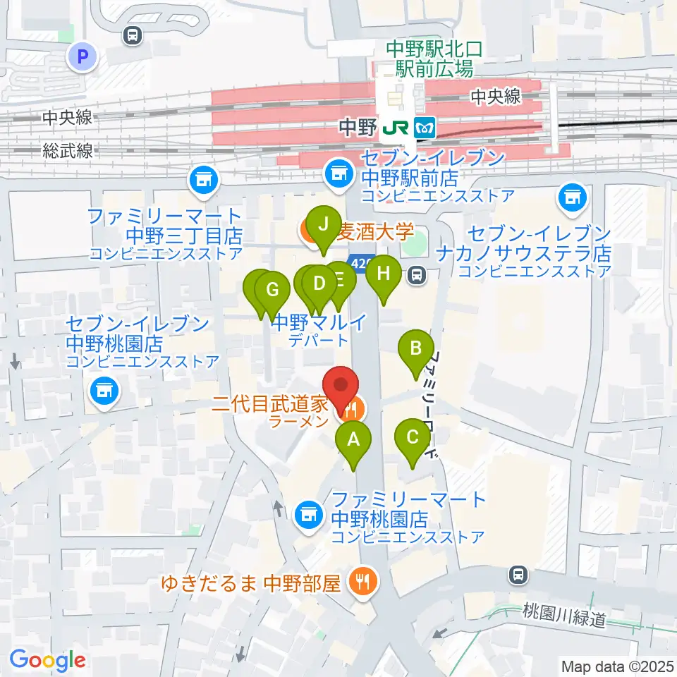 ミュージックセンター中野周辺のカフェ一覧地図
