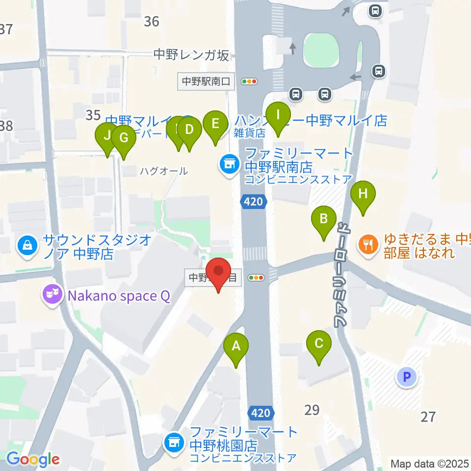 ミュージックセンター中野周辺のカフェ一覧地図