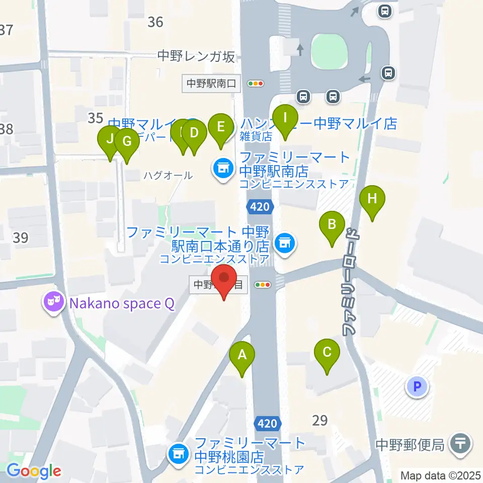 ミュージックセンター中野周辺のカフェ一覧地図