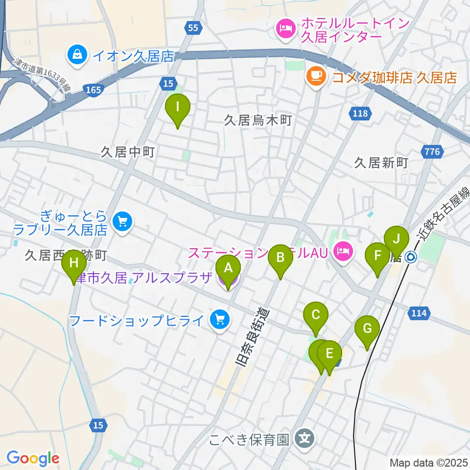 津市久居アルスプラザ周辺のカフェ一覧地図