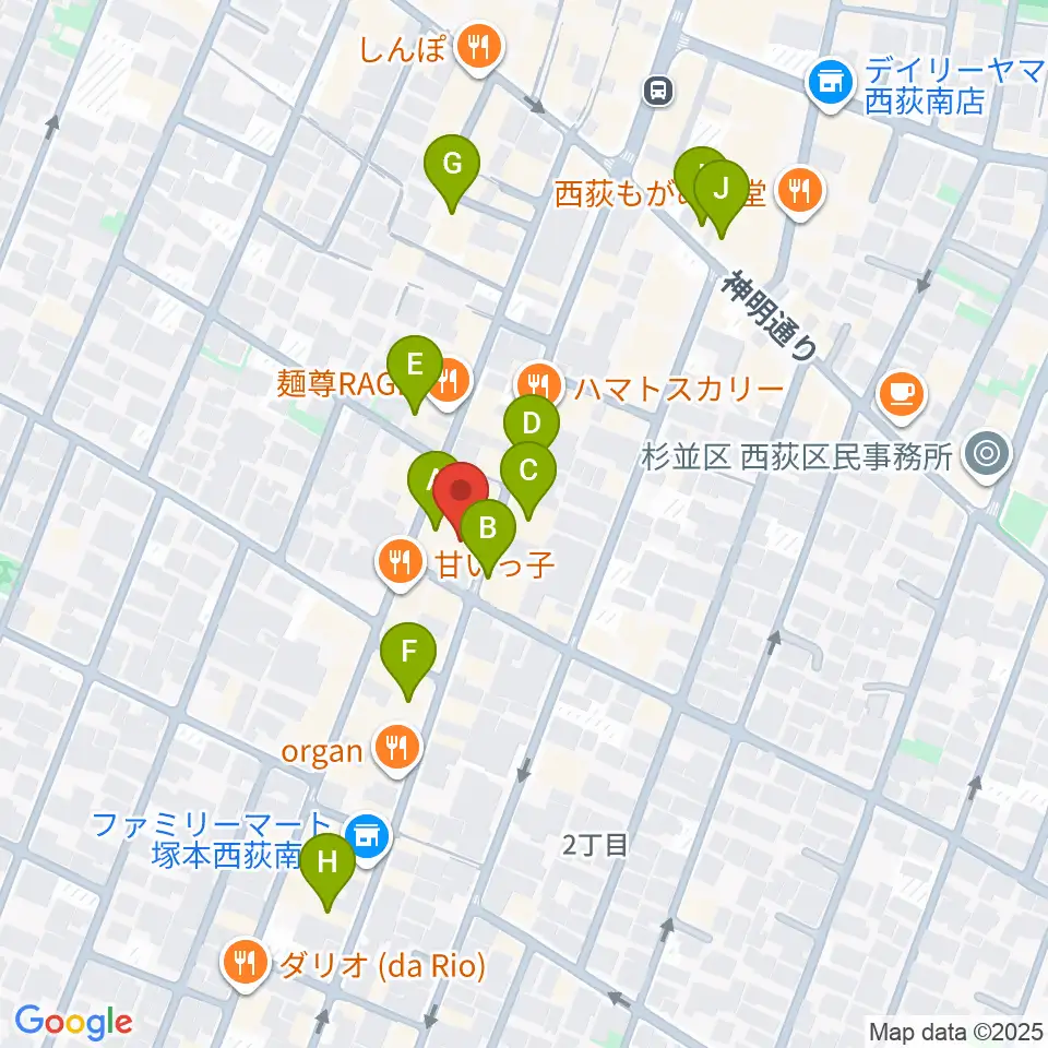 ビッグメイドミュージック周辺のカフェ一覧地図