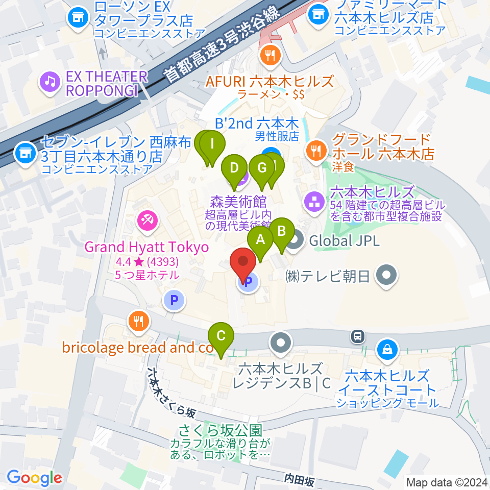 TOHOシネマズ六本木ヒルズ周辺のカフェ一覧地図