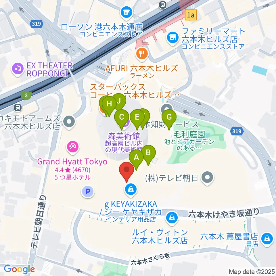 TOHOシネマズ六本木ヒルズ周辺のカフェ一覧地図