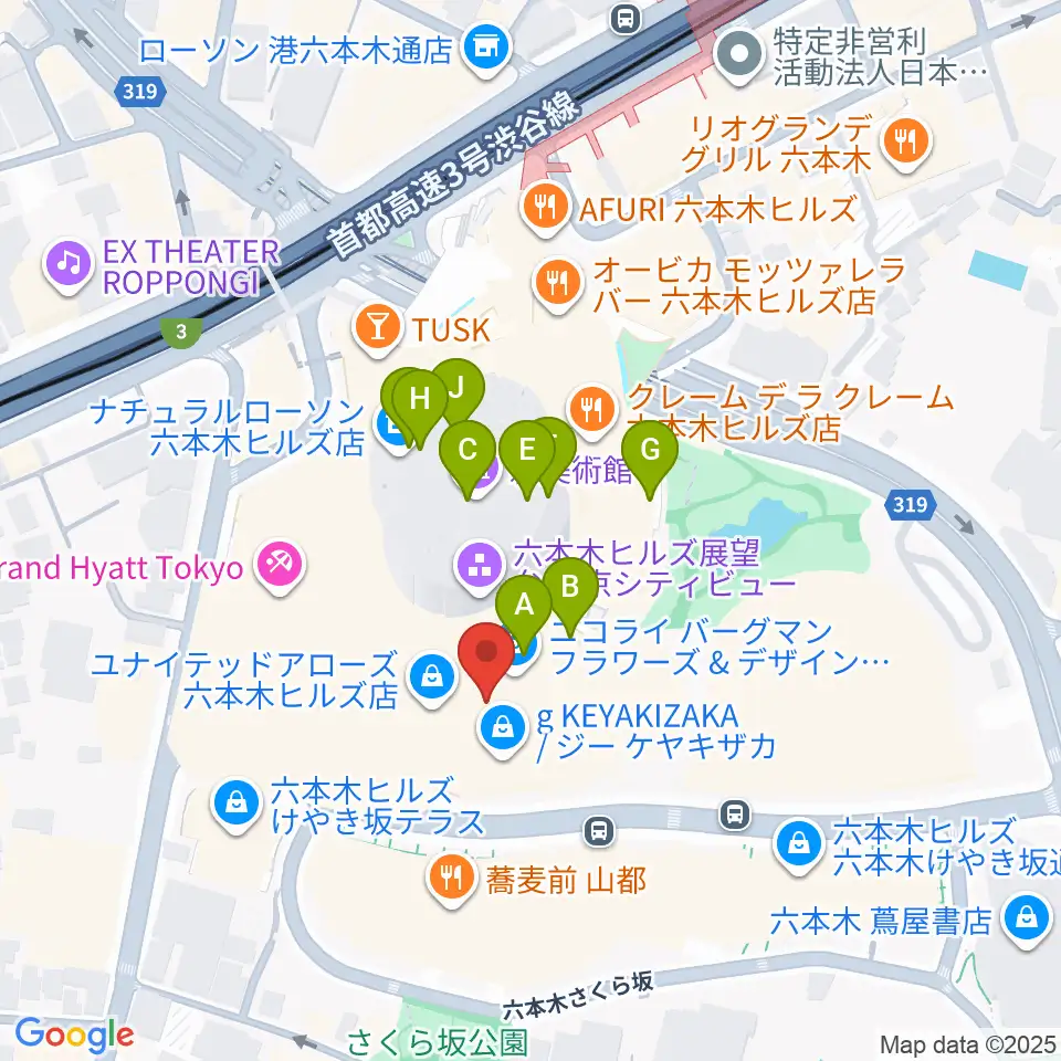 TOHOシネマズ六本木ヒルズ周辺のカフェ一覧地図