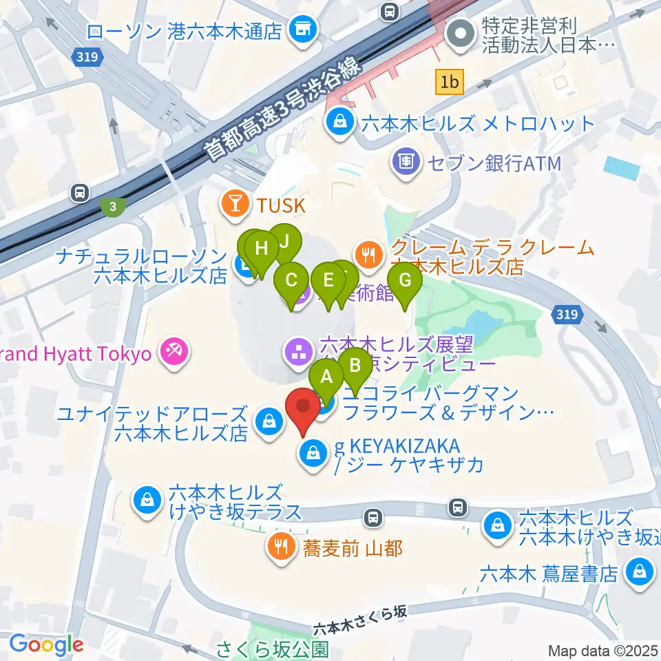 TOHOシネマズ六本木ヒルズ周辺のカフェ一覧地図