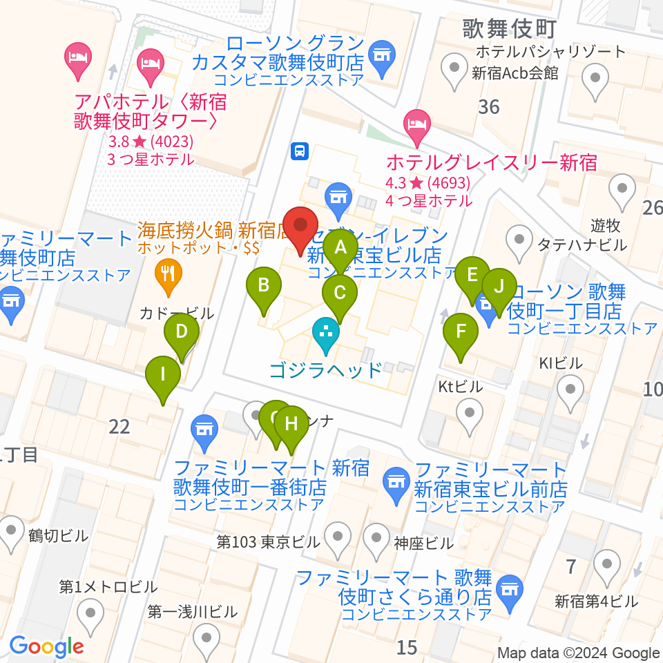 TOHOシネマズ新宿周辺のカフェ一覧地図