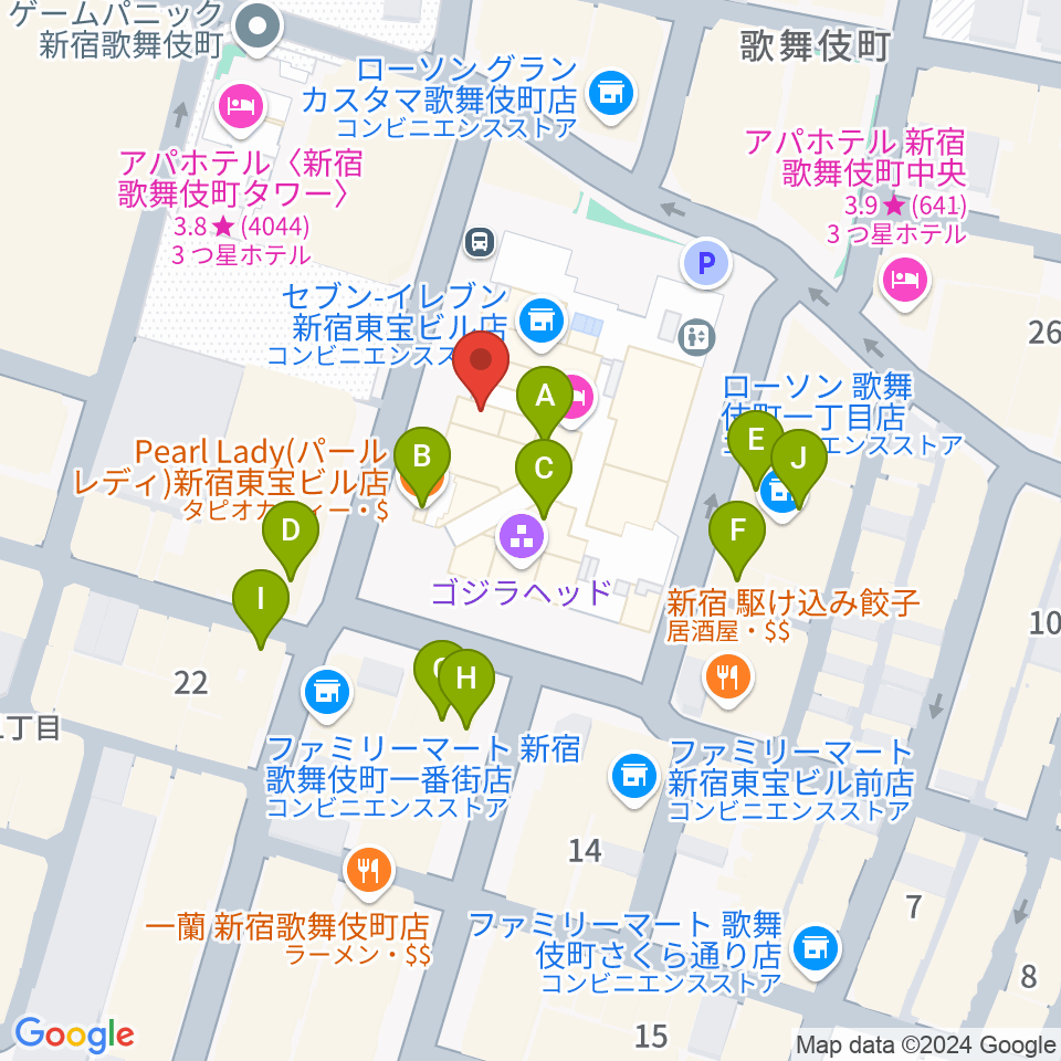 TOHOシネマズ新宿周辺のカフェ一覧地図