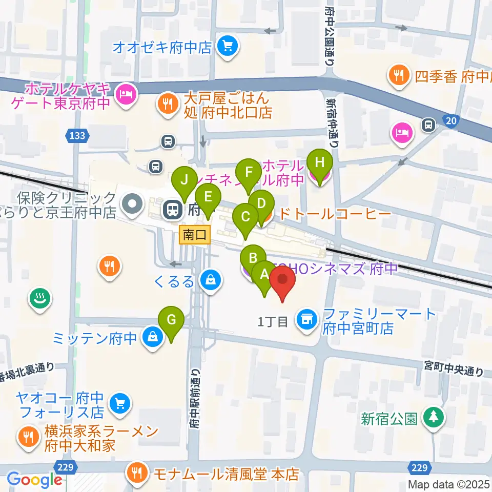 TOHOシネマズ府中周辺のカフェ一覧地図