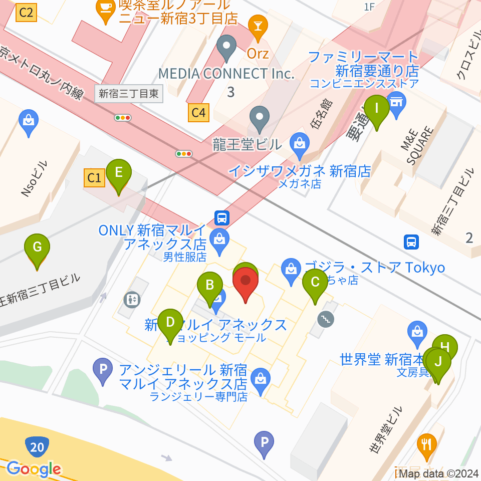 新宿バルト9周辺のカフェ一覧地図