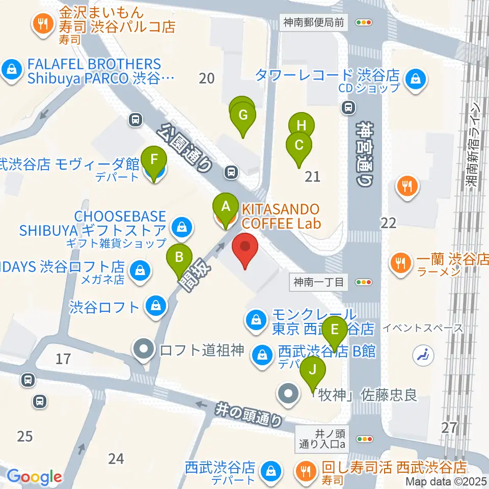 渋谷HUMAXシネマ周辺のカフェ一覧地図