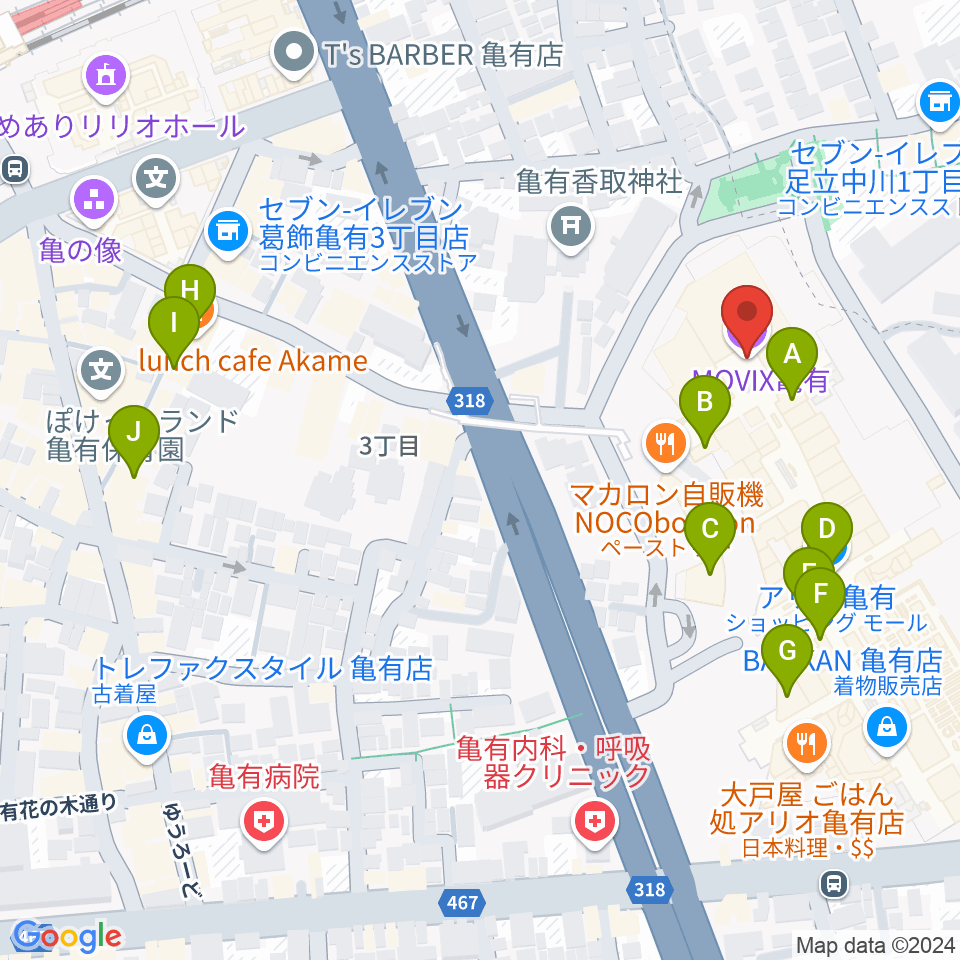 MOVIX亀有周辺のカフェ一覧地図