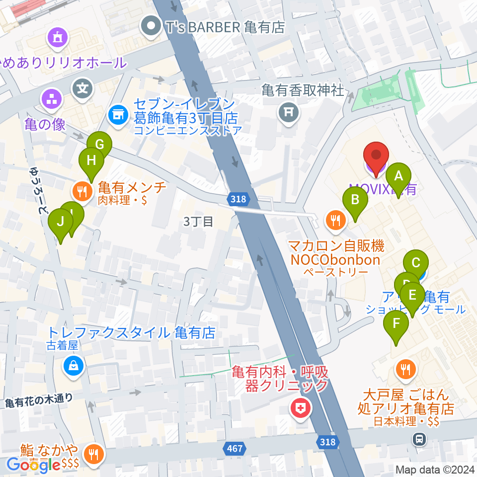 MOVIX亀有周辺のカフェ一覧地図