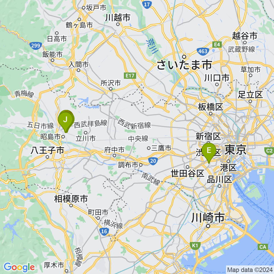 MOVIX昭島周辺のカフェ一覧地図