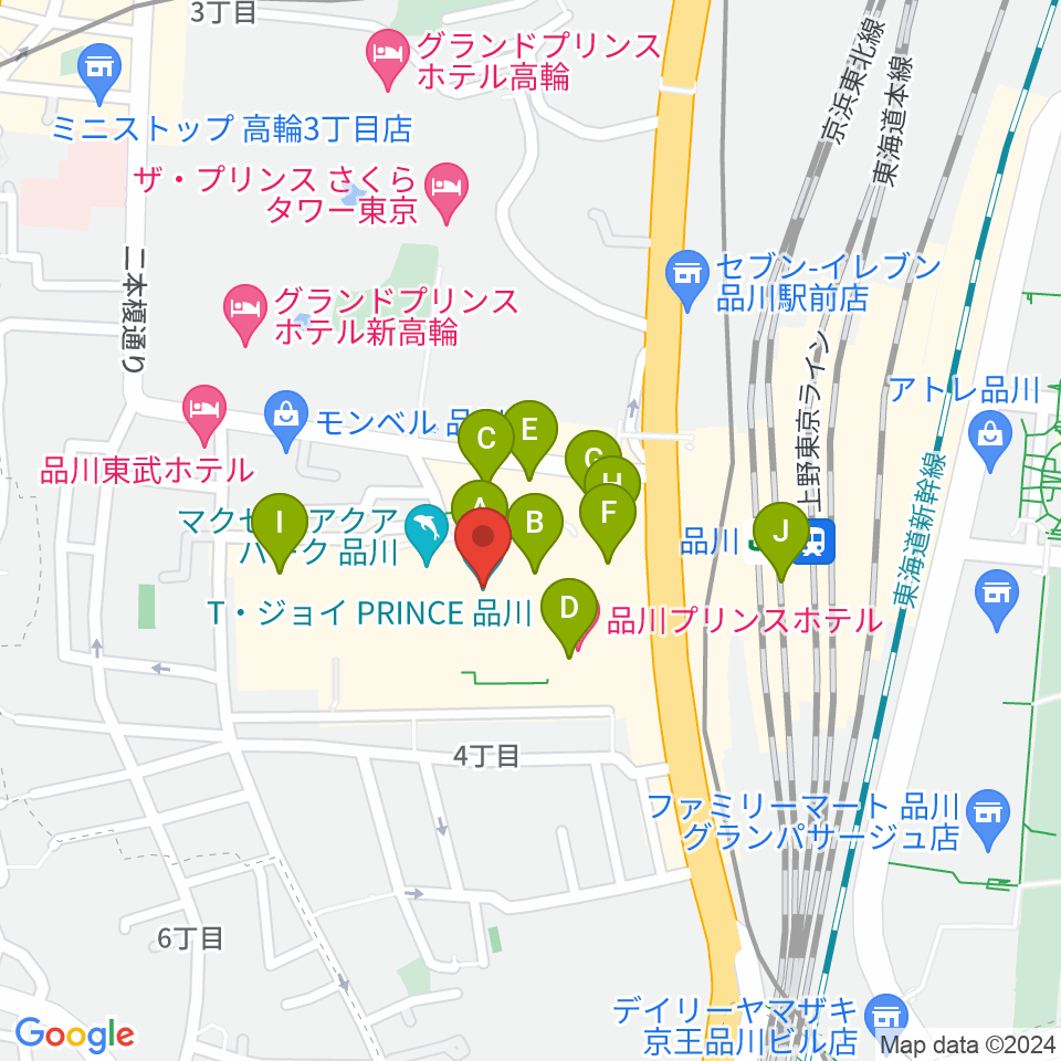 T・ジョイPRINCE品川周辺のカフェ一覧地図