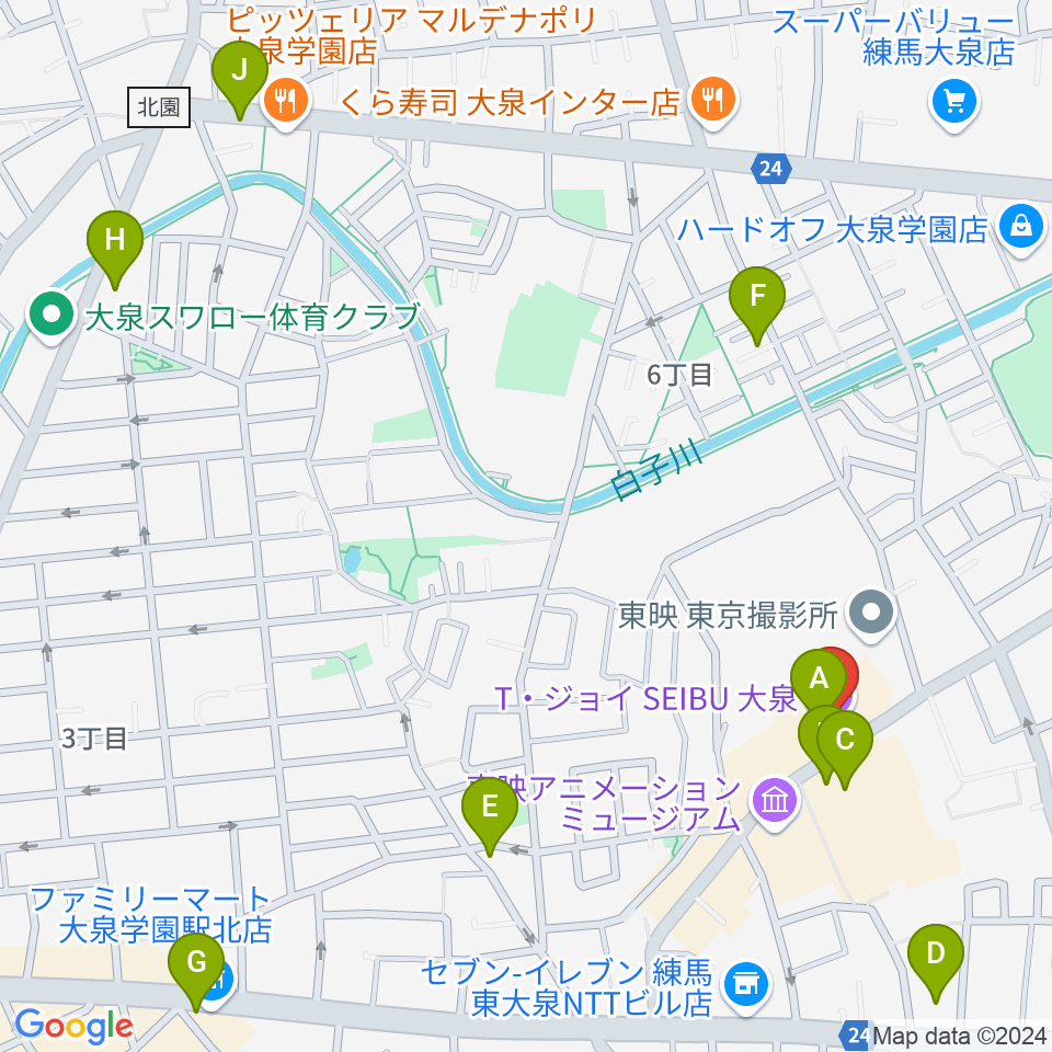 T・ジョイSEIBU大泉周辺のカフェ一覧地図