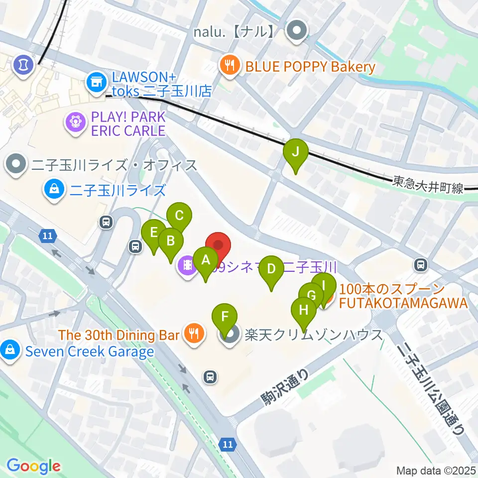 109シネマズ二子玉川周辺のカフェ一覧地図