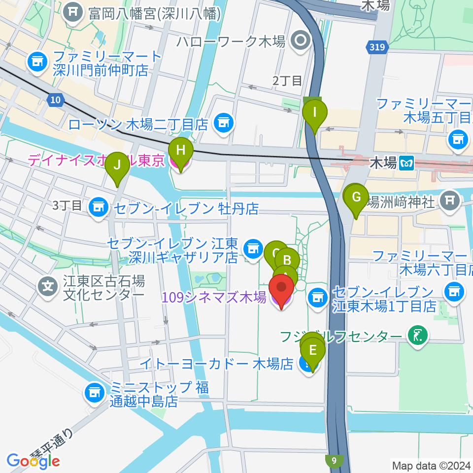 109シネマズ木場周辺のカフェ一覧地図