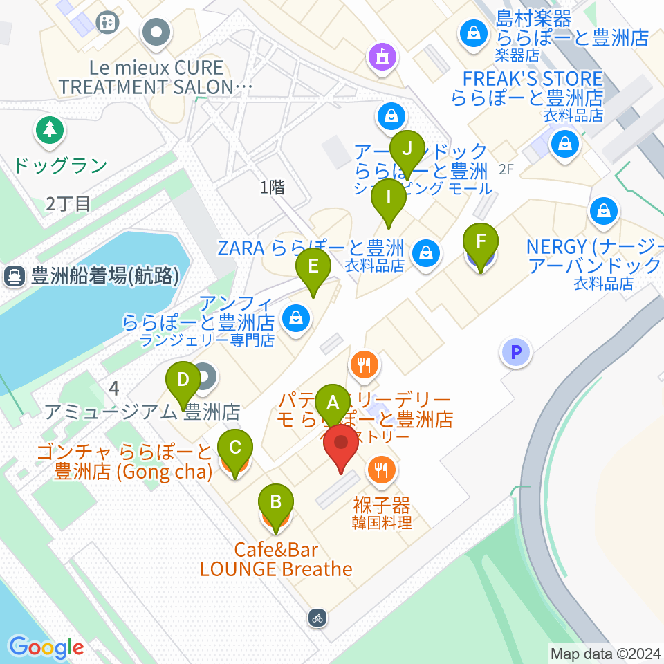 ユナイテッド・シネマ豊洲周辺のカフェ一覧地図