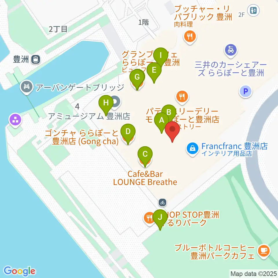 ユナイテッド・シネマ豊洲周辺のカフェ一覧地図