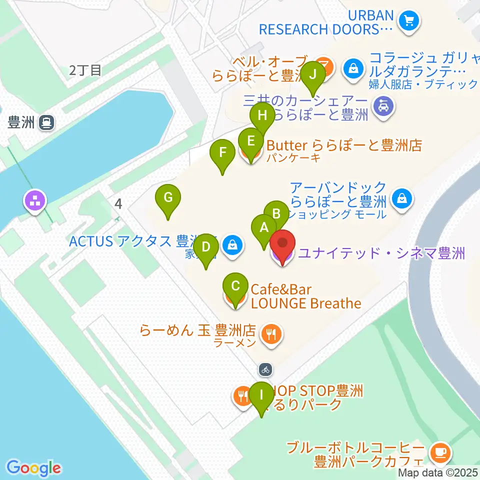 ユナイテッド・シネマ豊洲周辺のカフェ一覧地図