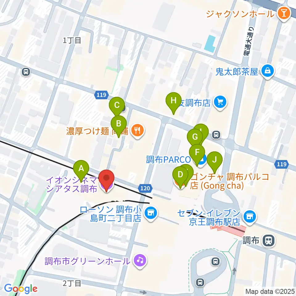 イオンシネマ シアタス調布周辺のカフェ一覧地図
