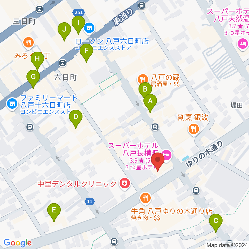 八戸フォーミー周辺のカフェ一覧地図