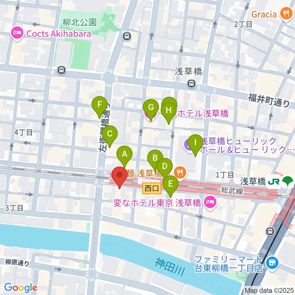 浅草橋マンホール周辺のカフェ一覧地図