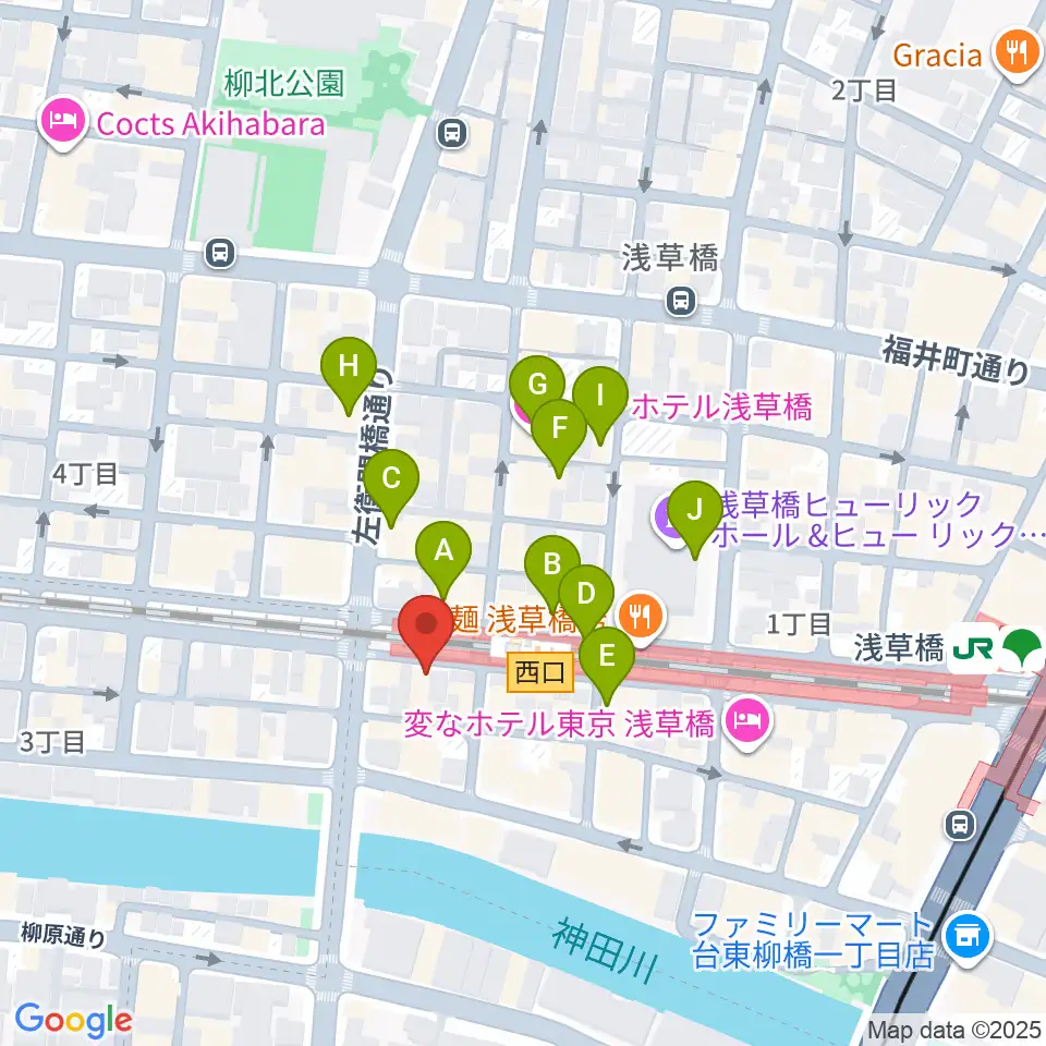 浅草橋マンホール周辺のカフェ一覧地図