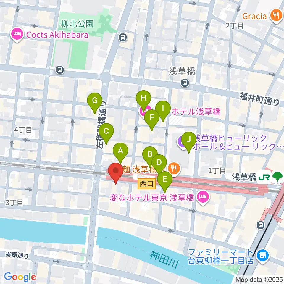 浅草橋マンホール周辺のカフェ一覧地図