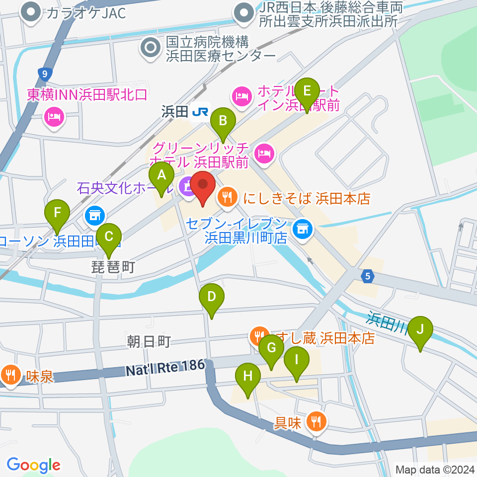 石央文化ホール周辺のカフェ一覧地図