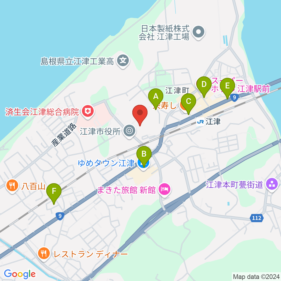 江津市総合市民センター周辺のカフェ一覧地図