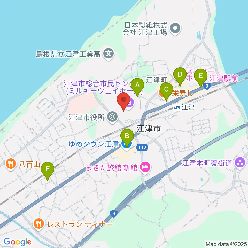 江津市総合市民センター周辺のカフェ一覧地図