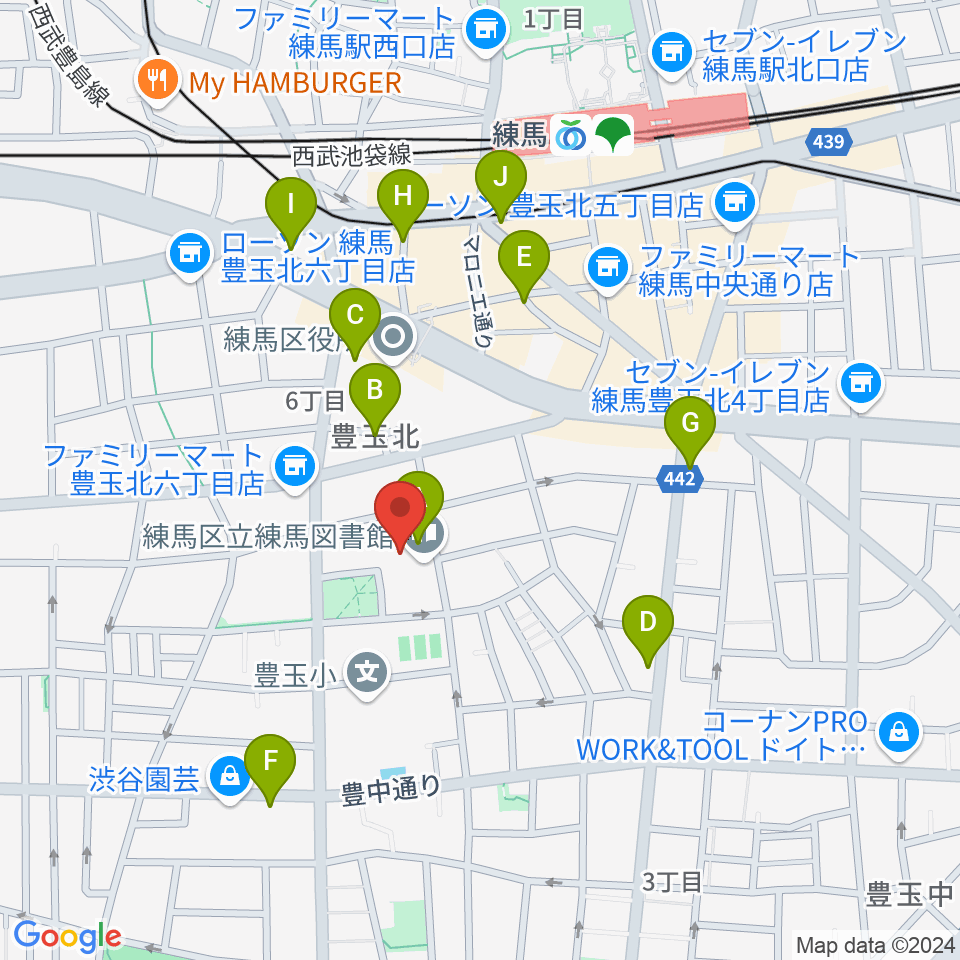 練馬区立生涯学習センター周辺のカフェ一覧地図