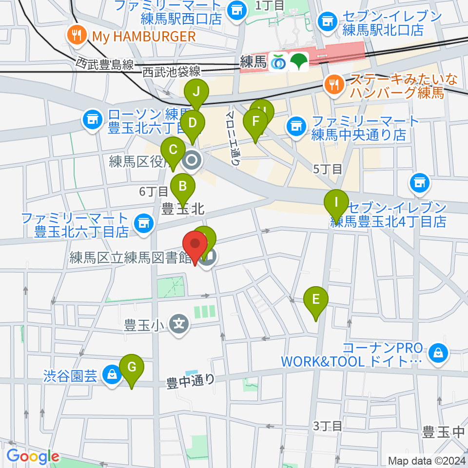 練馬区立生涯学習センター周辺のカフェ一覧地図