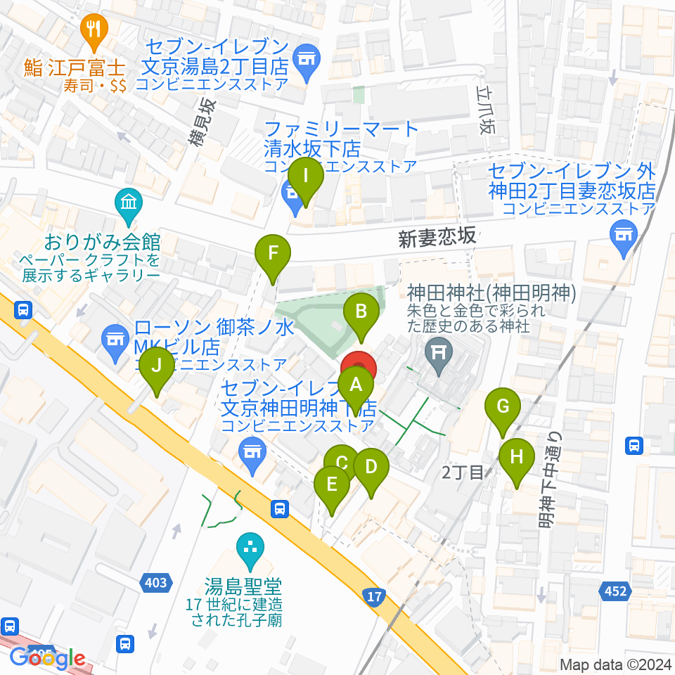 神田明神ホール周辺のカフェ一覧地図