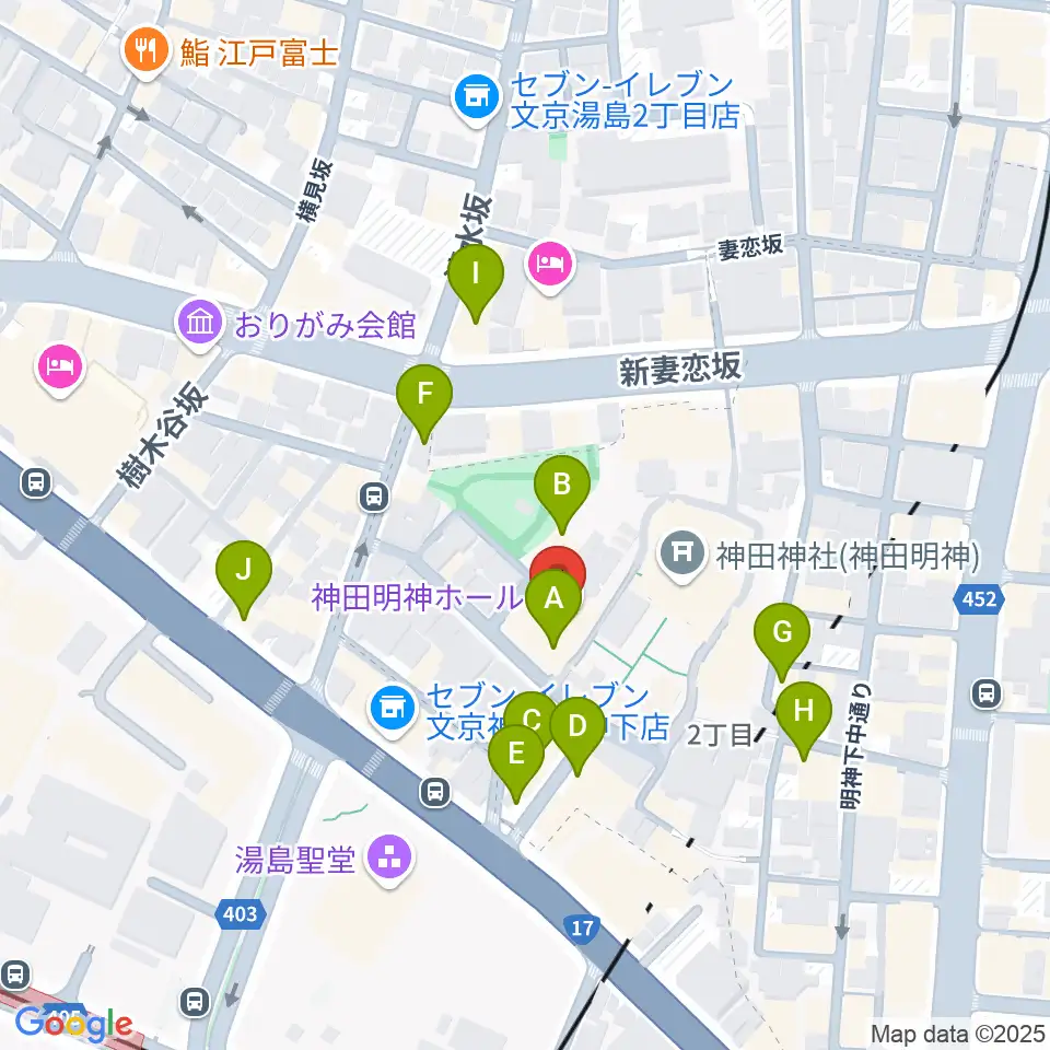 神田明神ホール周辺のカフェ一覧地図