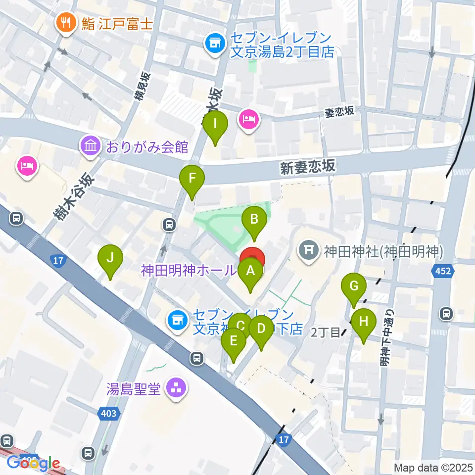 神田明神ホール周辺のカフェ一覧地図