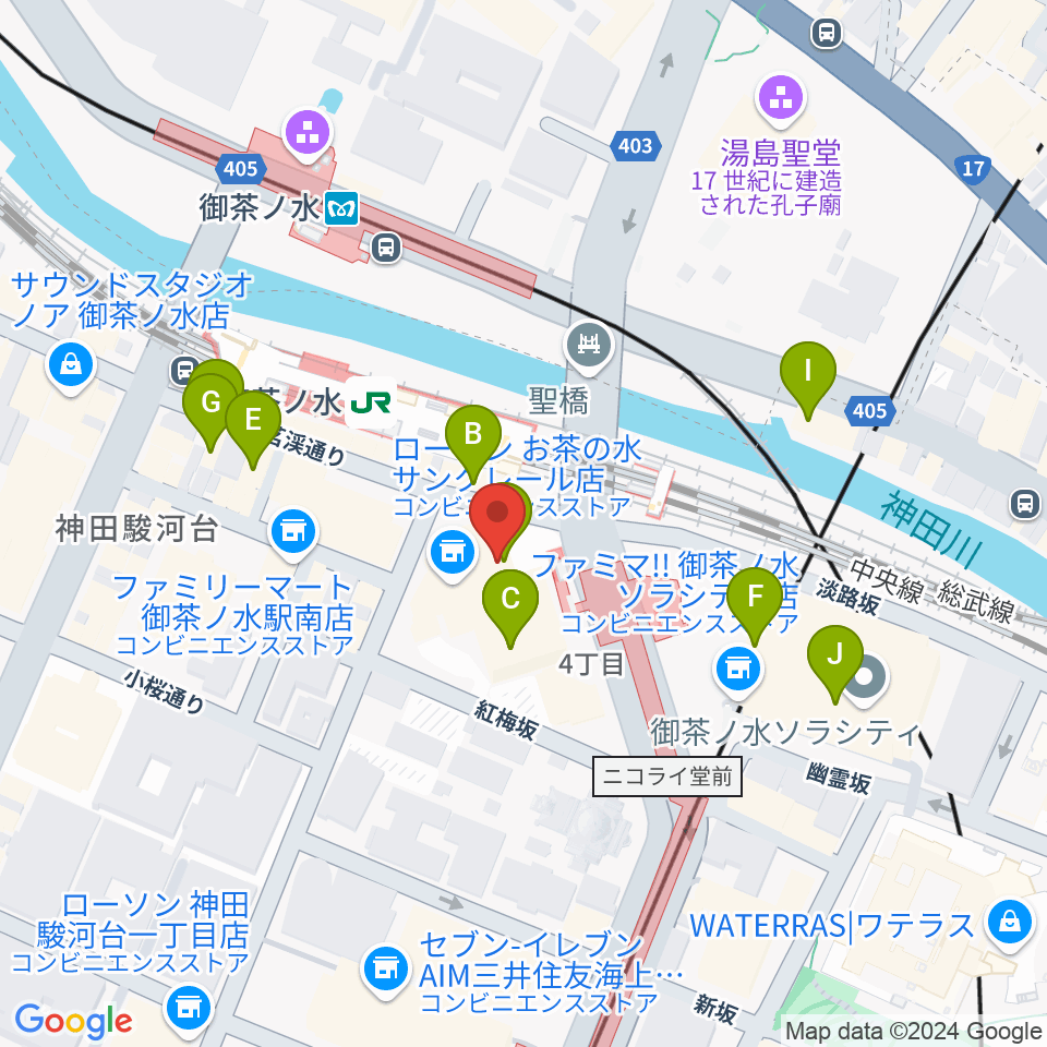 ディスクユニオンお茶の水駅前店周辺のカフェ一覧地図