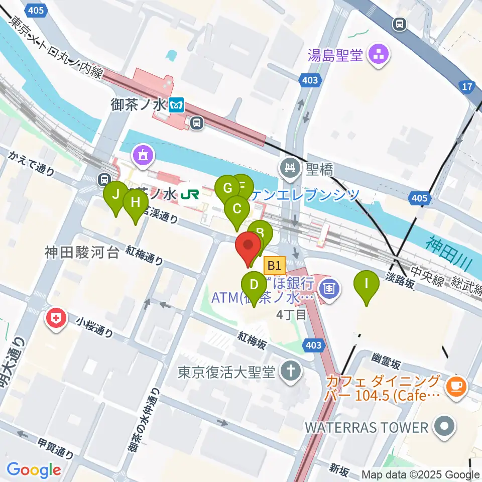 ディスクユニオンお茶の水駅前店周辺のカフェ一覧地図