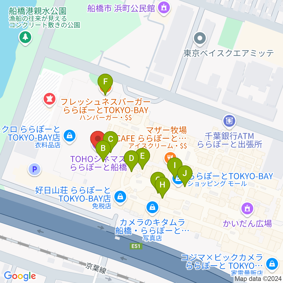 TOHOシネマズららぽーと船橋周辺のカフェ一覧地図