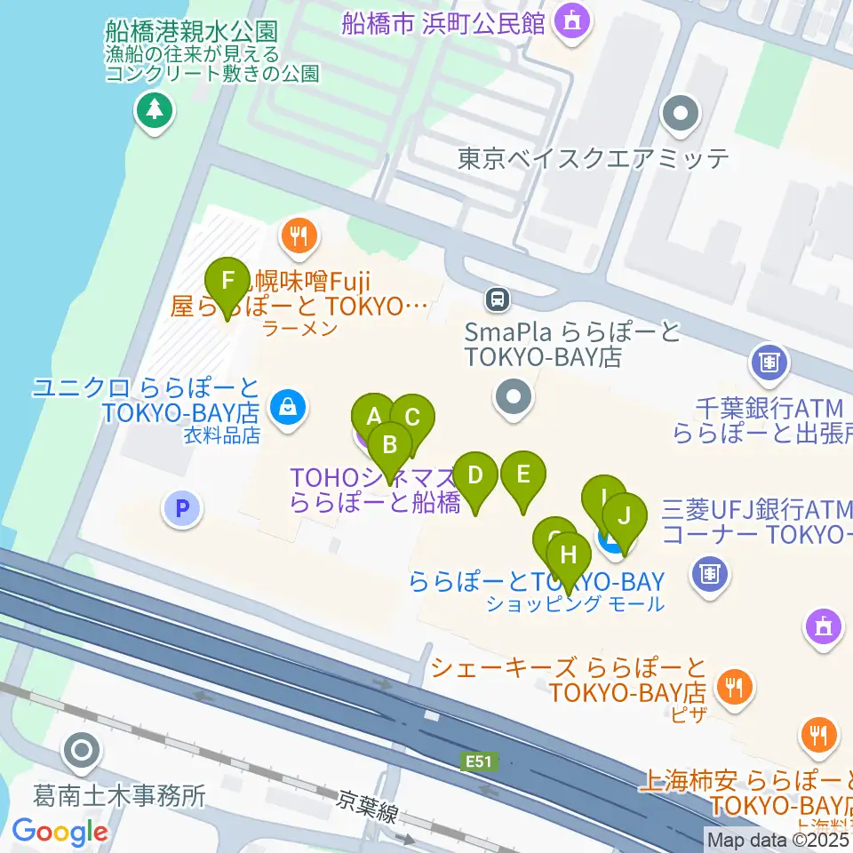 TOHOシネマズららぽーと船橋周辺のカフェ一覧地図
