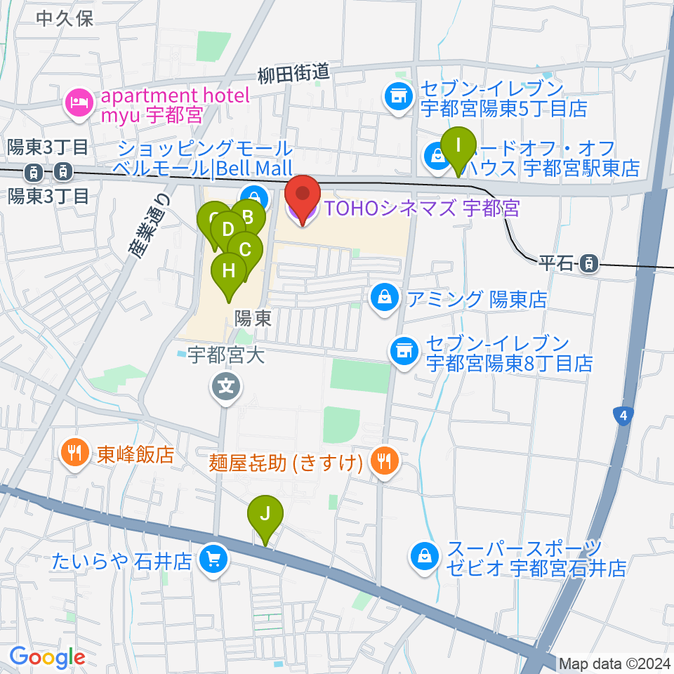 TOHOシネマズ宇都宮周辺のカフェ一覧地図