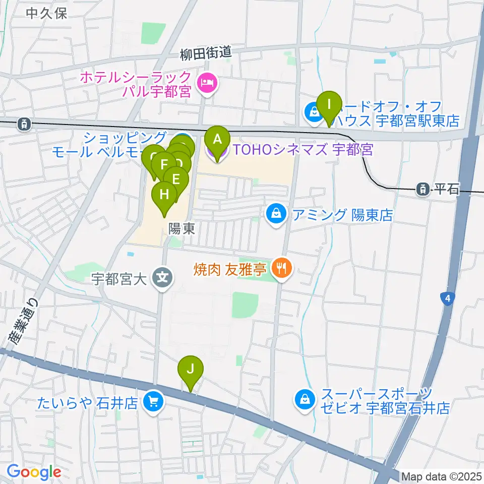 TOHOシネマズ宇都宮周辺のカフェ一覧地図