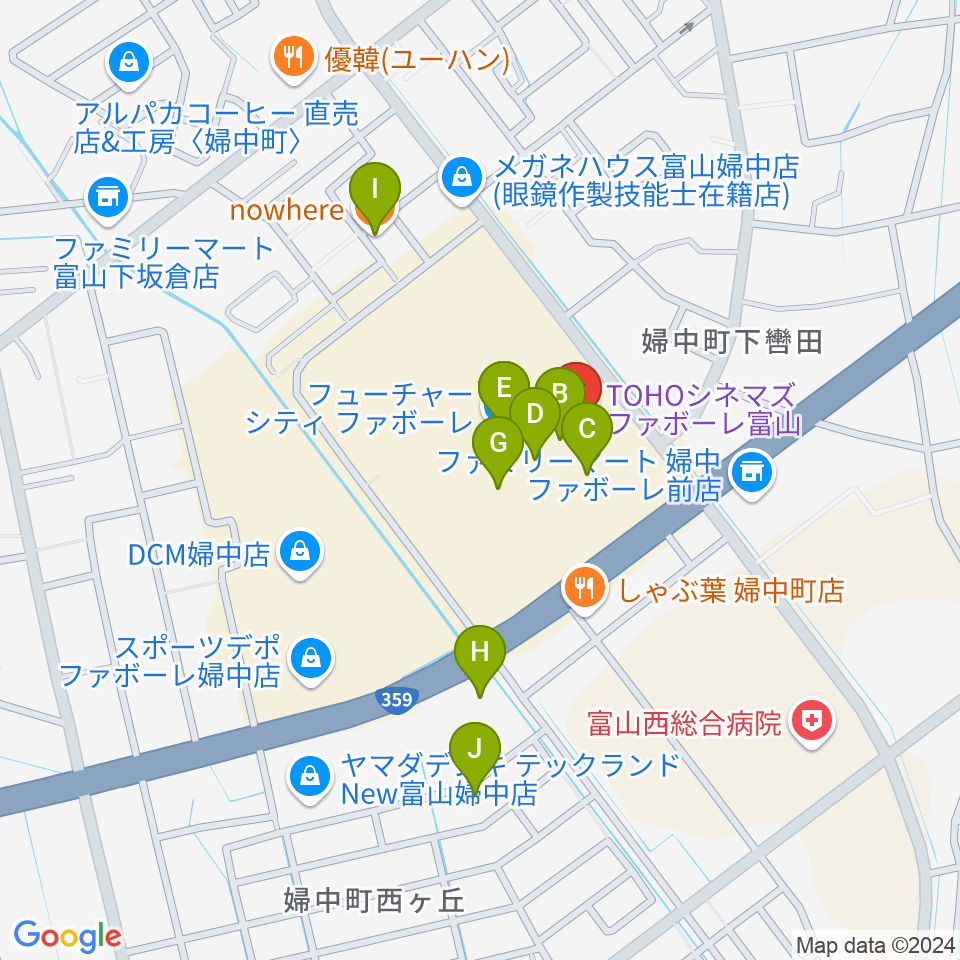 TOHOシネマズ ファボーレ富山周辺のカフェ一覧地図