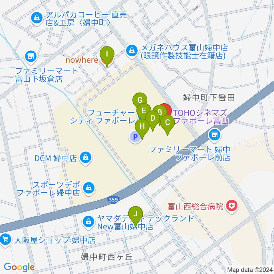 TOHOシネマズ ファボーレ富山周辺のカフェ一覧地図