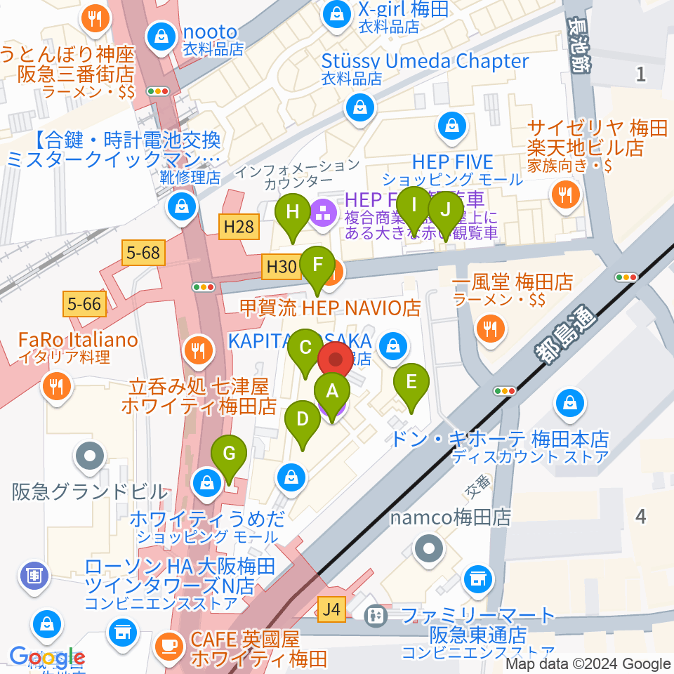 TOHOシネマズ梅田周辺のカフェ一覧地図