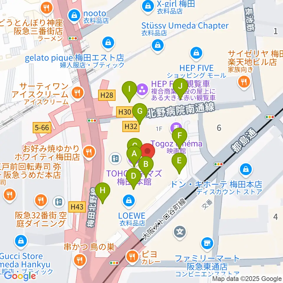 TOHOシネマズ梅田周辺のカフェ一覧地図