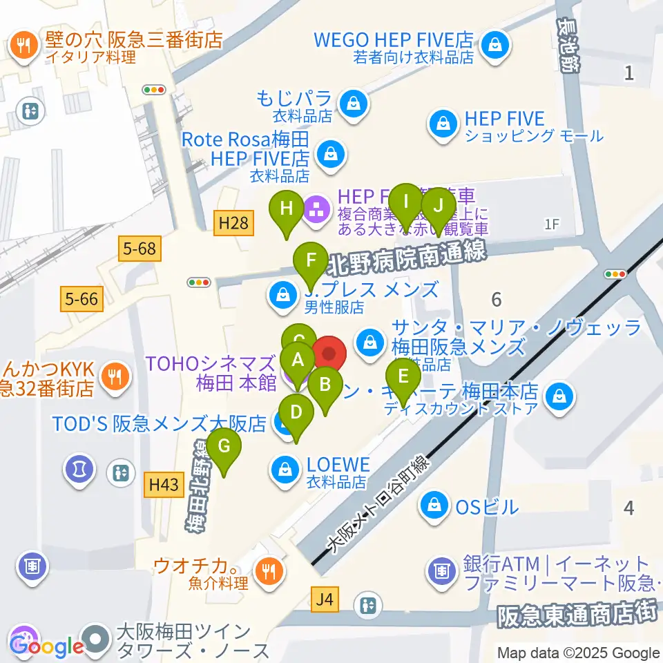 TOHOシネマズ梅田周辺のカフェ一覧地図