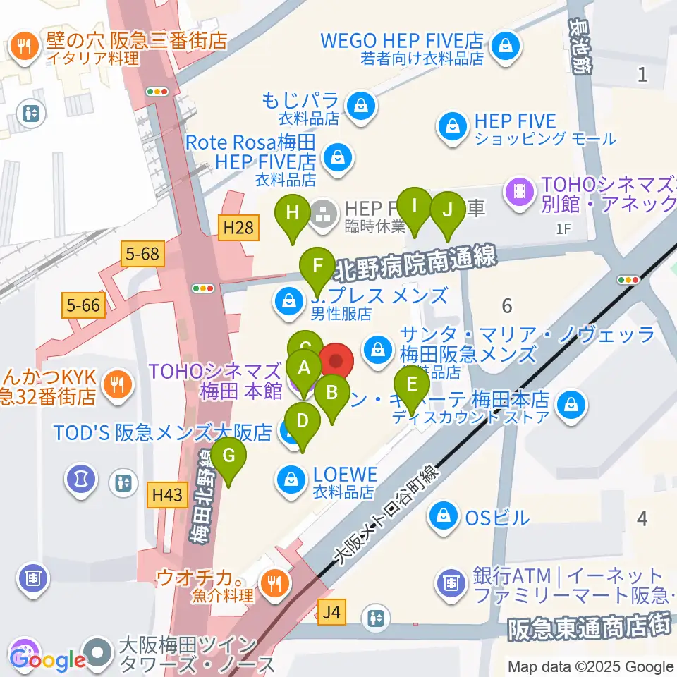 TOHOシネマズ梅田周辺のカフェ一覧地図