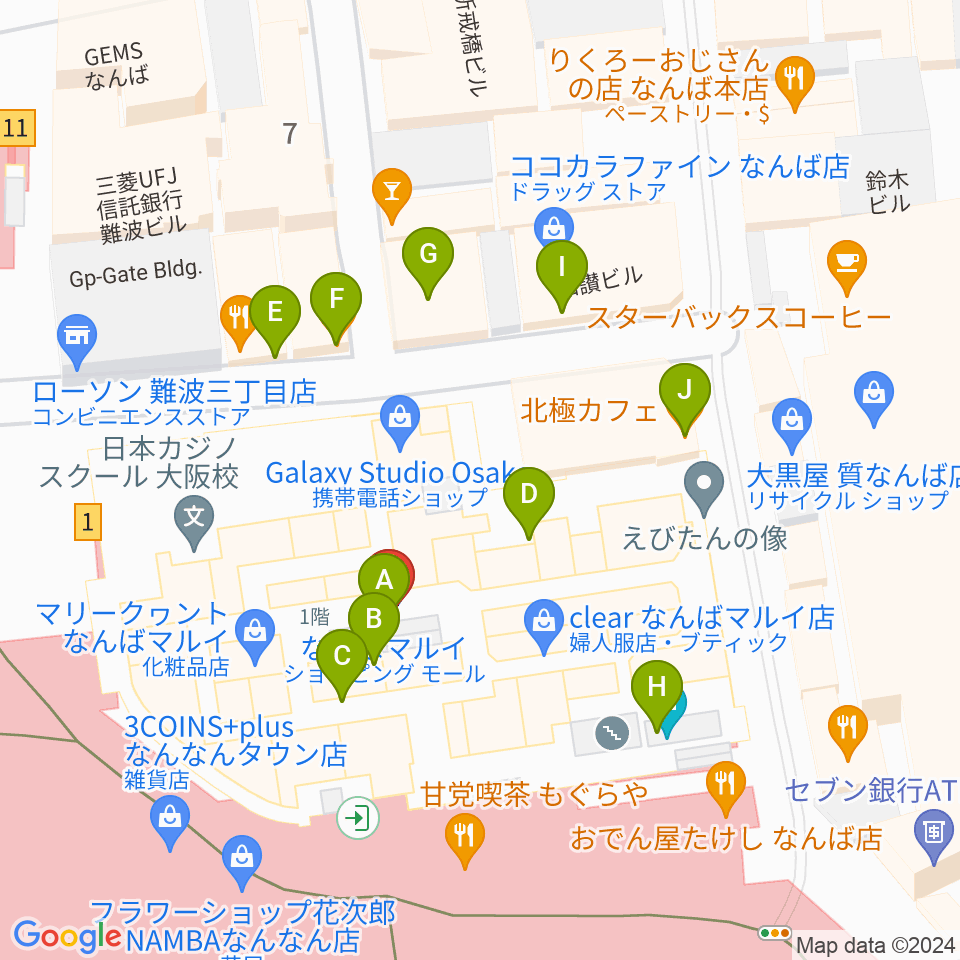 TOHOシネマズなんば本館周辺のカフェ一覧地図